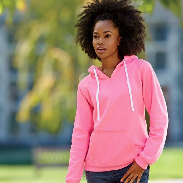J.America Ladies' Brushed V-Neck Hooded Fleece Thumbnail