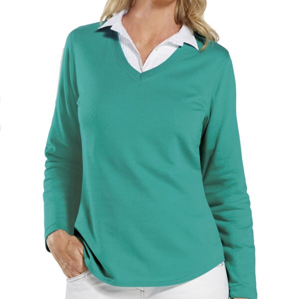 LA T Ladies Lightweight French Terry V-Neck Pullover Thumbnail
