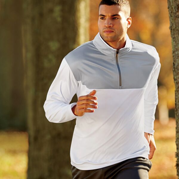 UltraClub&reg; Adult Cool & Dry Sport Color Block 1/4-Zip Pullover Thumbnail