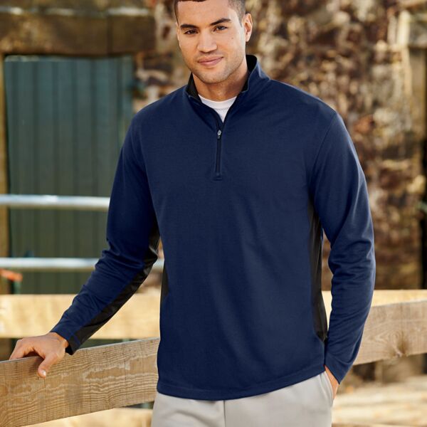 UltraClub Adult 2-Tone Keyhole Mesh 1/4-Zip Pullover Thumbnail